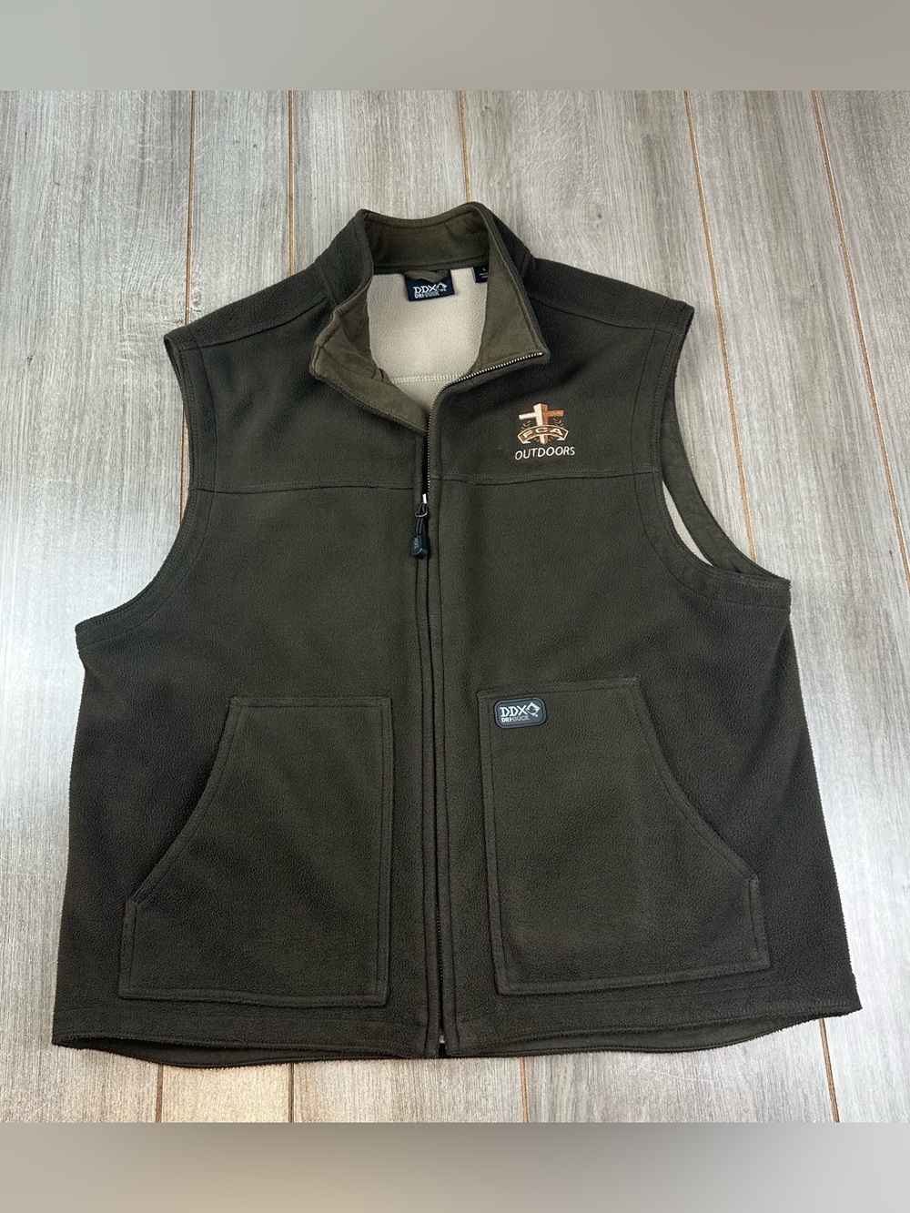 FCA Fellowship of Christian Athletes Fleece Vest Mens L Dri Duck DDX Brown